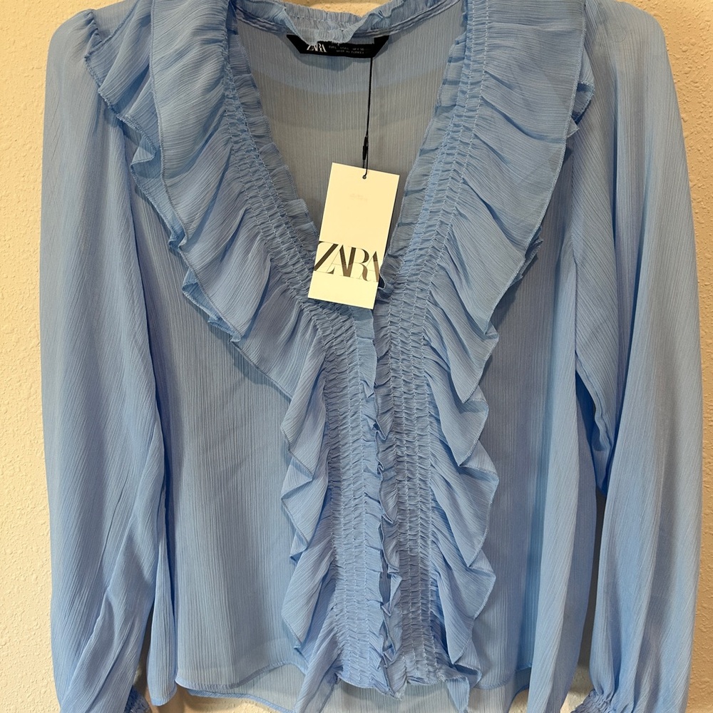 Zara Women's Blue Ruffled Top